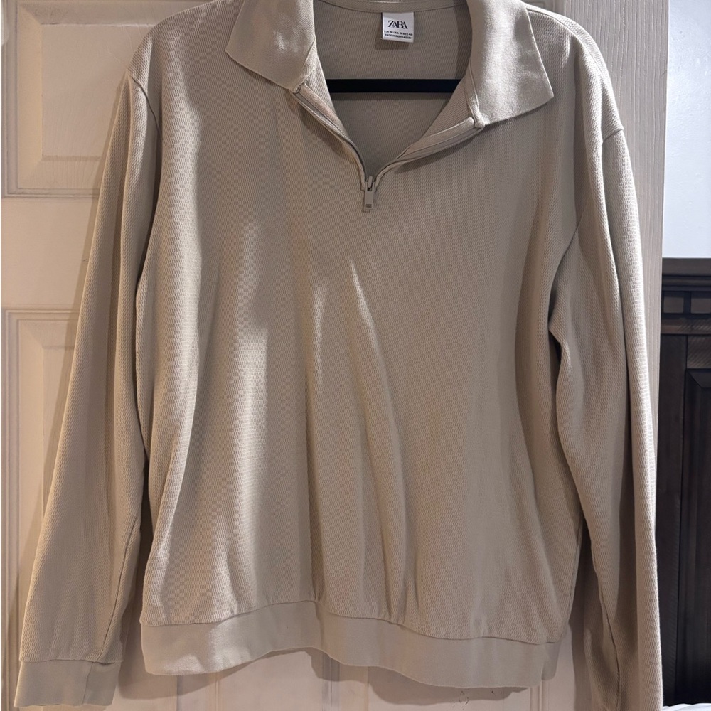 Zara women’s Beige Quarter-Zip Pullover Sweater